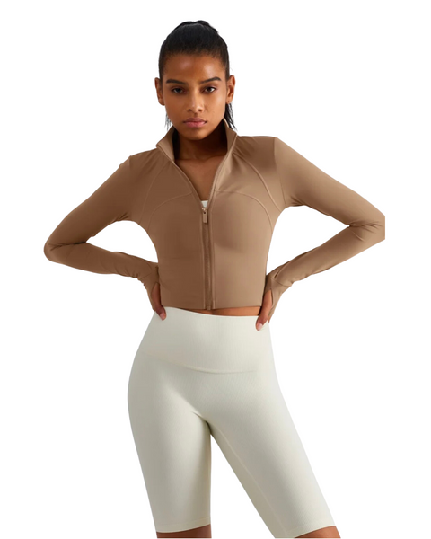 SPORT.LES 2NDSKN Cropped Active Zip-Up Sand | Shop Online at SPORTLES.com